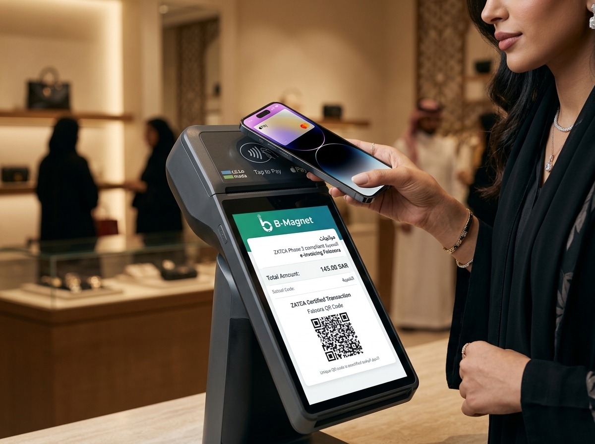 Saudi Customer paying with mada NFC on B-Magnet POS Terminal
